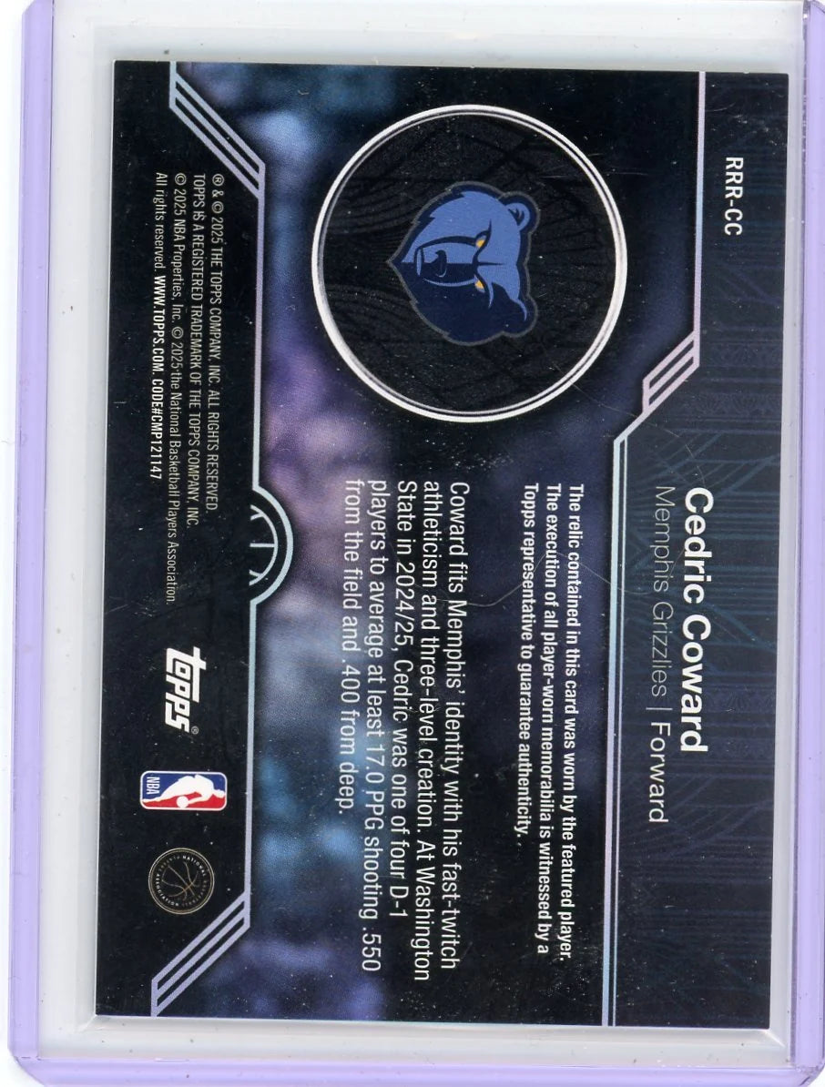 Cedric Coward 2025-26 Topps Rookie Roundball Remnants Jersey Patch Green Rainbow #'d 51/99