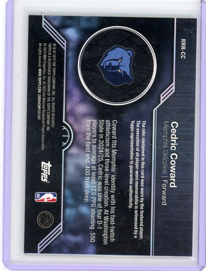 Cedric Coward 2025-26 Topps Rookie Roundball Remnants Jersey Patch Green Rainbow #'d 51/99