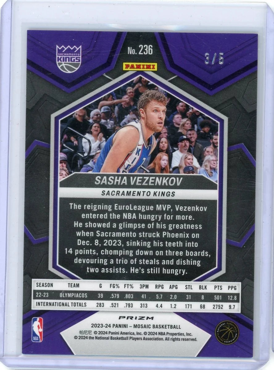 Sasha Vezenkov 2023-24 Panini Mosaic Gold Glitter RC #'d 3/5