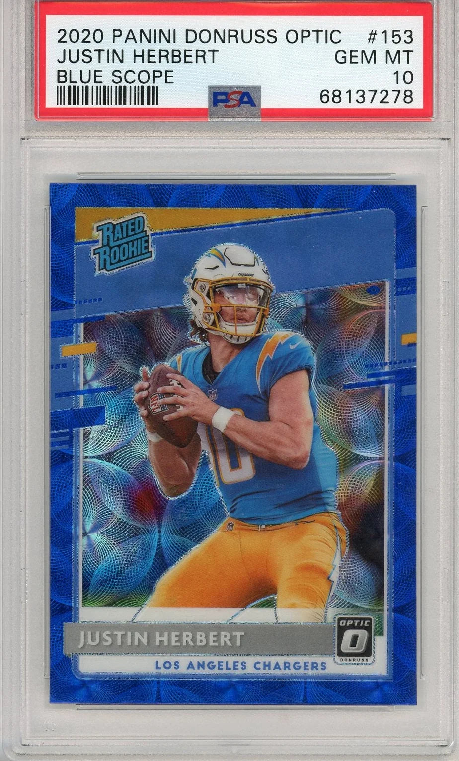 Justin Herbert 2020 Panini Donruss Optic blue scope prizm rookie card PSA 10
