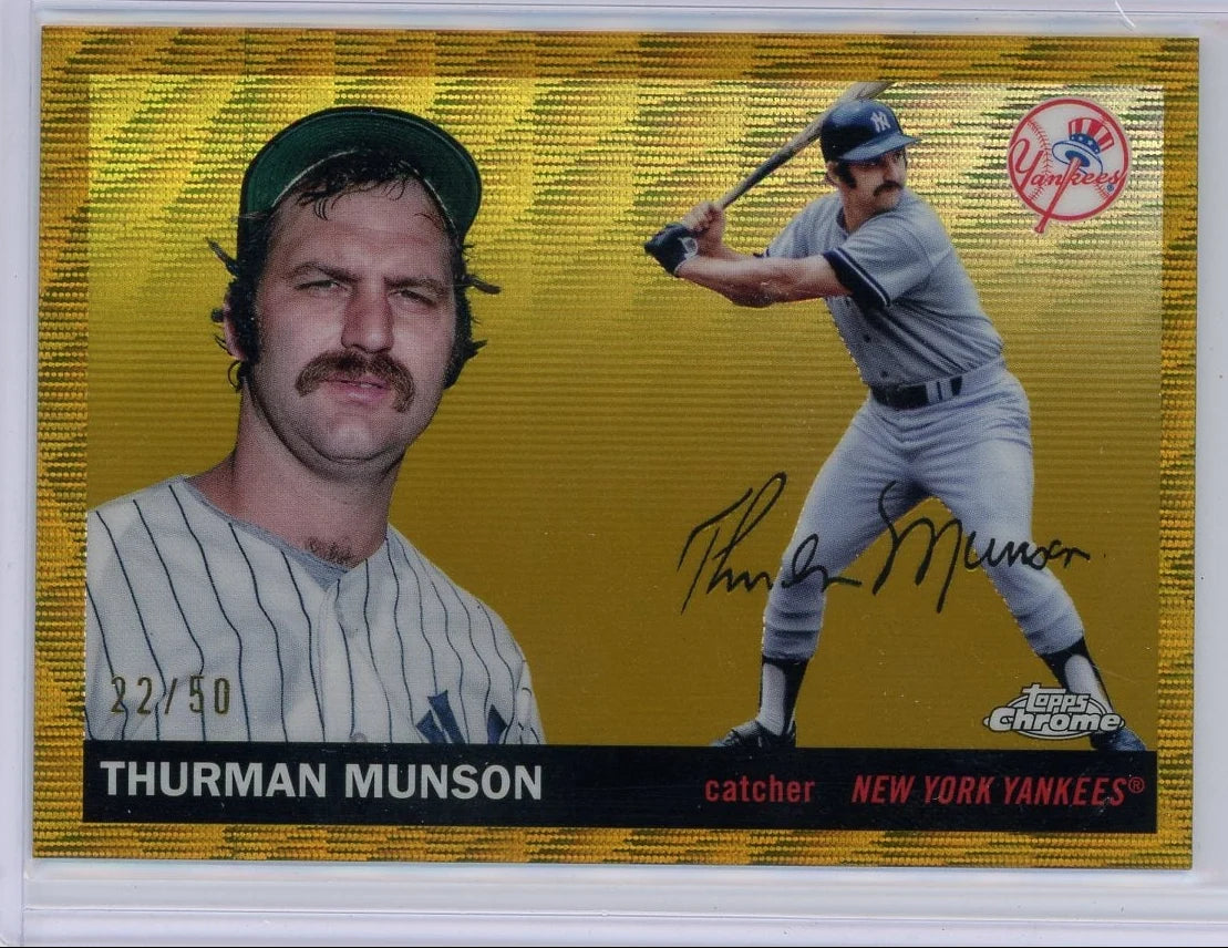 Thurman Munson 2025 Topps Chrome Platinum gold wave ref. #'d 22/50