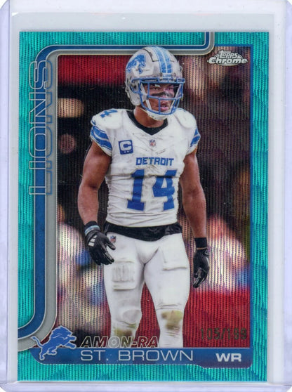 Amon-Ra St. Brown 2025 Topps Chrome Aqua Wave Refractor #'d 105/199