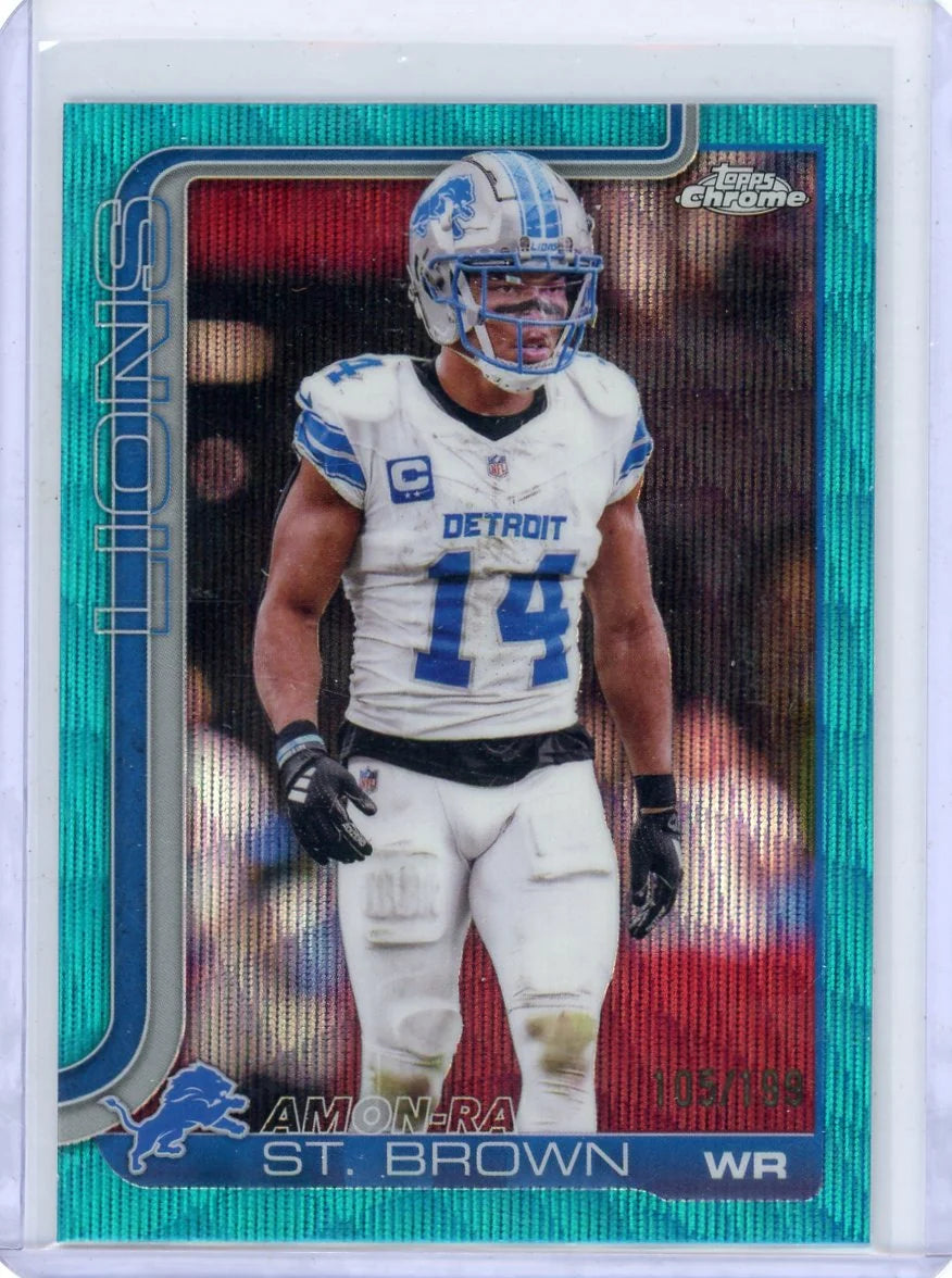 Amon-Ra St. Brown 2025 Topps Chrome Aqua Wave Refractor #'d 105/199