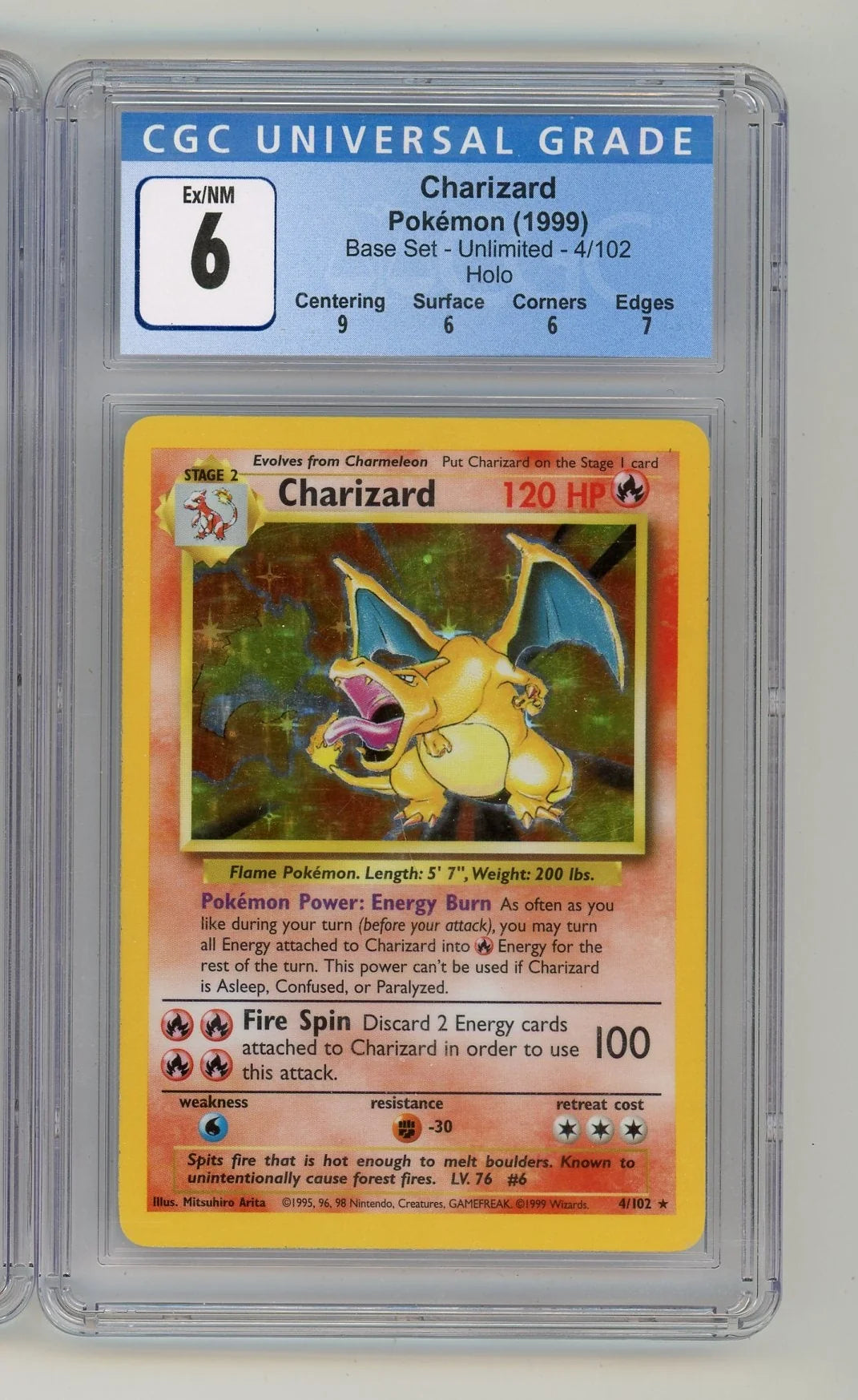 Charizard 1999 Pokemon Base Set holo #4/102 CGC 6 (w/ subgrades)
