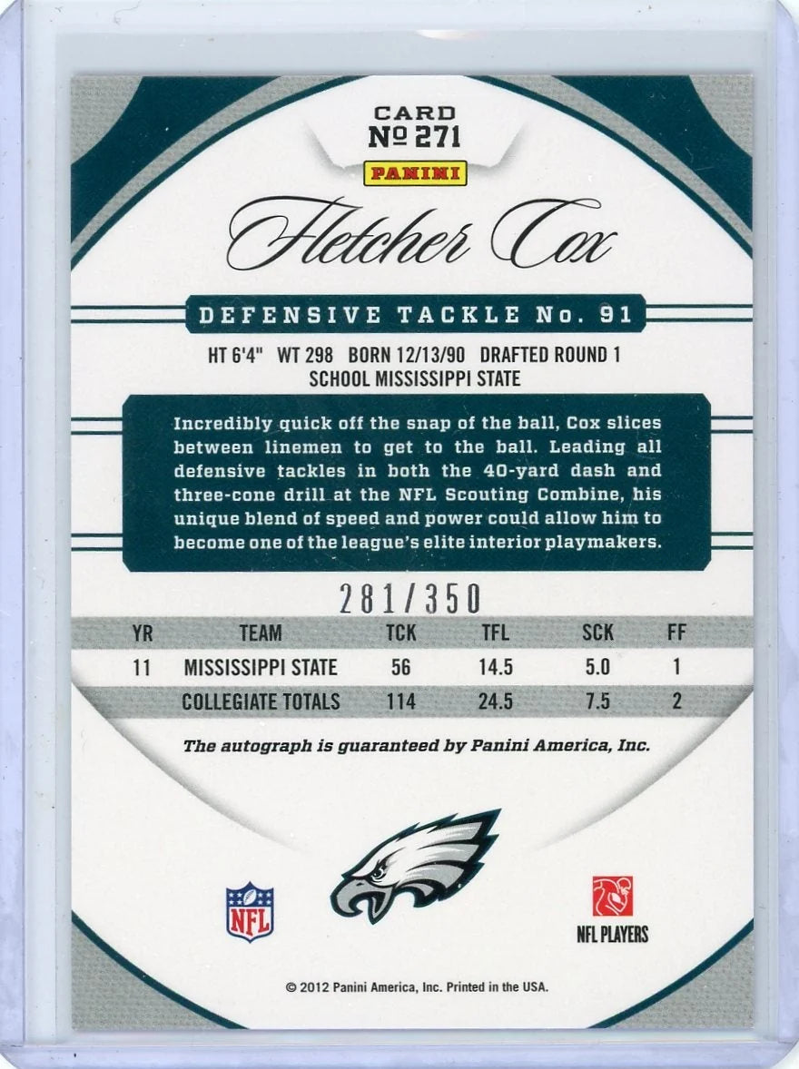 Fletcher Cox 2012 Panini Certified New Generation Auto Red RC #'d 281/350