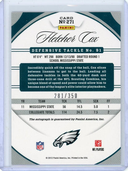 Fletcher Cox 2012 Panini Certified New Generation Auto Red RC #'d 281/350