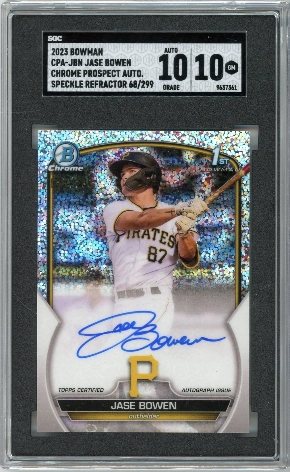 Jase Bowen 2023 Bowman Chrome Speckle Refractor Auto #'d 068/299 SGC 10 Auto 10