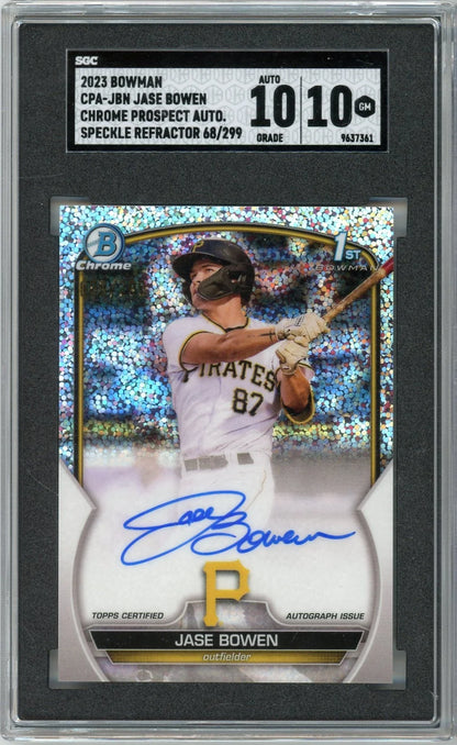 Jase Bowen 2023 Bowman Chrome Speckle Refractor Auto #'d 068/299 SGC 10 Auto 10
