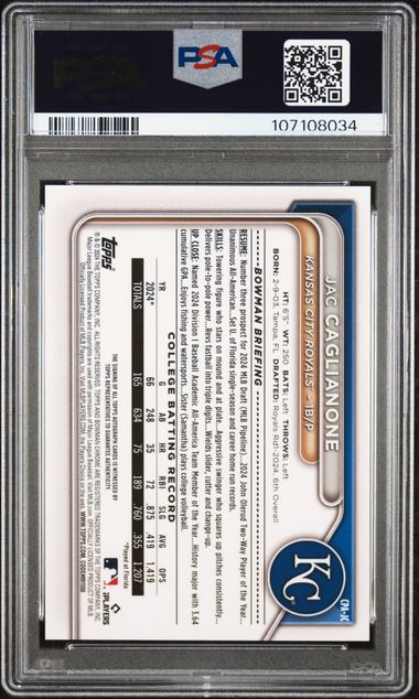 Jac Caglianone 2024 1st Bowman Draft Chrome autograph PSA 10