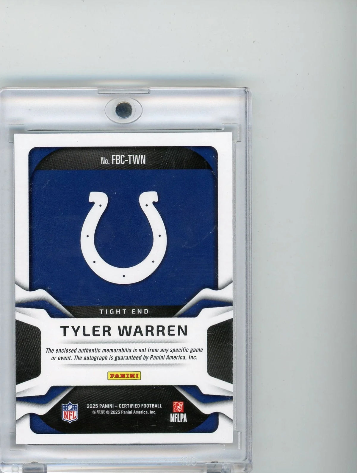 Tyler Warren 2025 Panini Certified Freshman Fabric RPA #'d 229/499