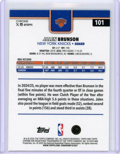 Jalen Brunson 2025-26 Topps Chrome Aqua Refractor #'d 150/299