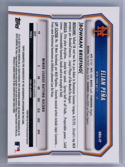 Elian Pena 2026 Bowman Chrome Mega Box Autograph