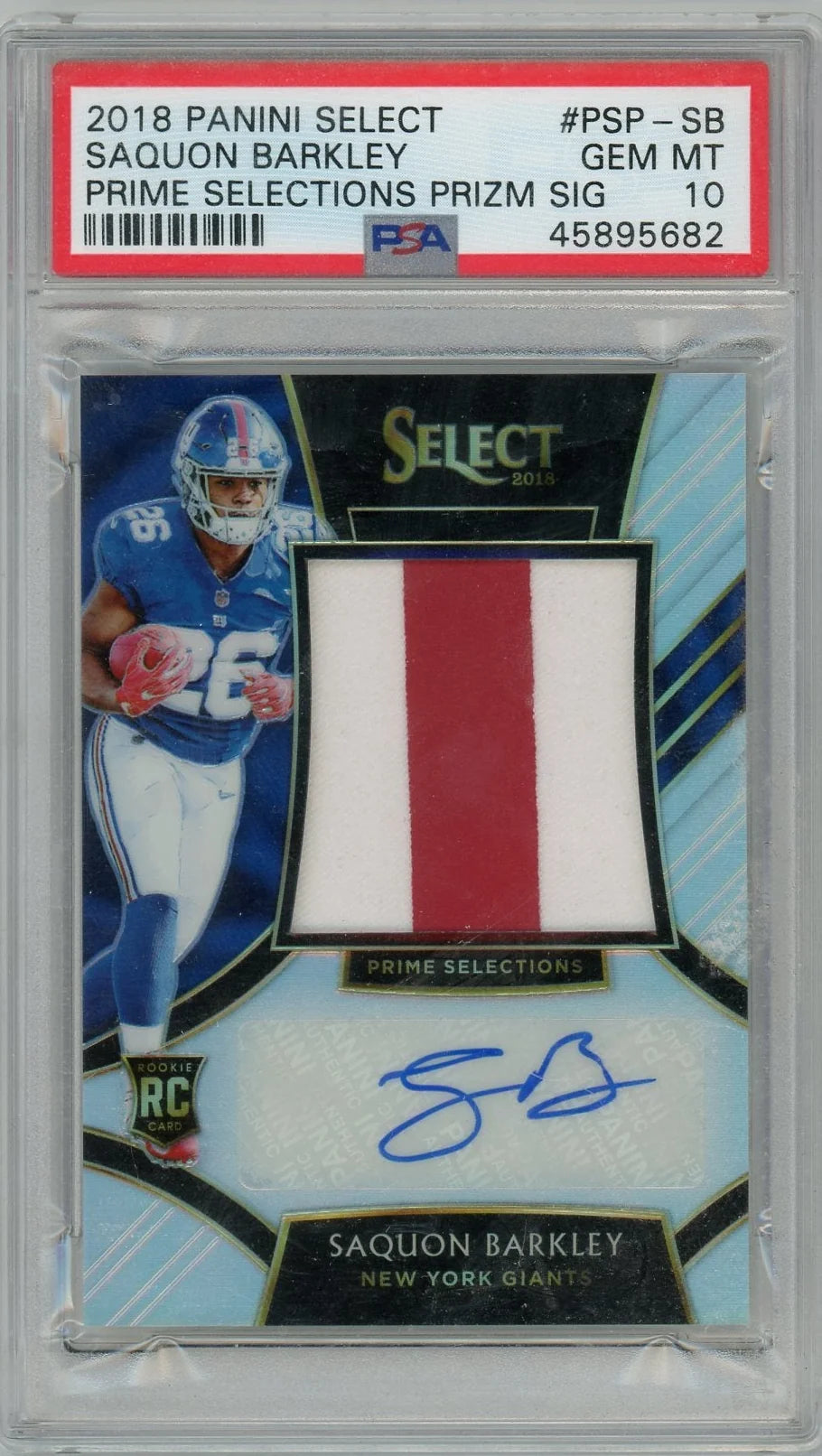 Saquon Barkley 2018 Panini Select Prime Selections Prizm RPA #'d 21/35 PSA 10