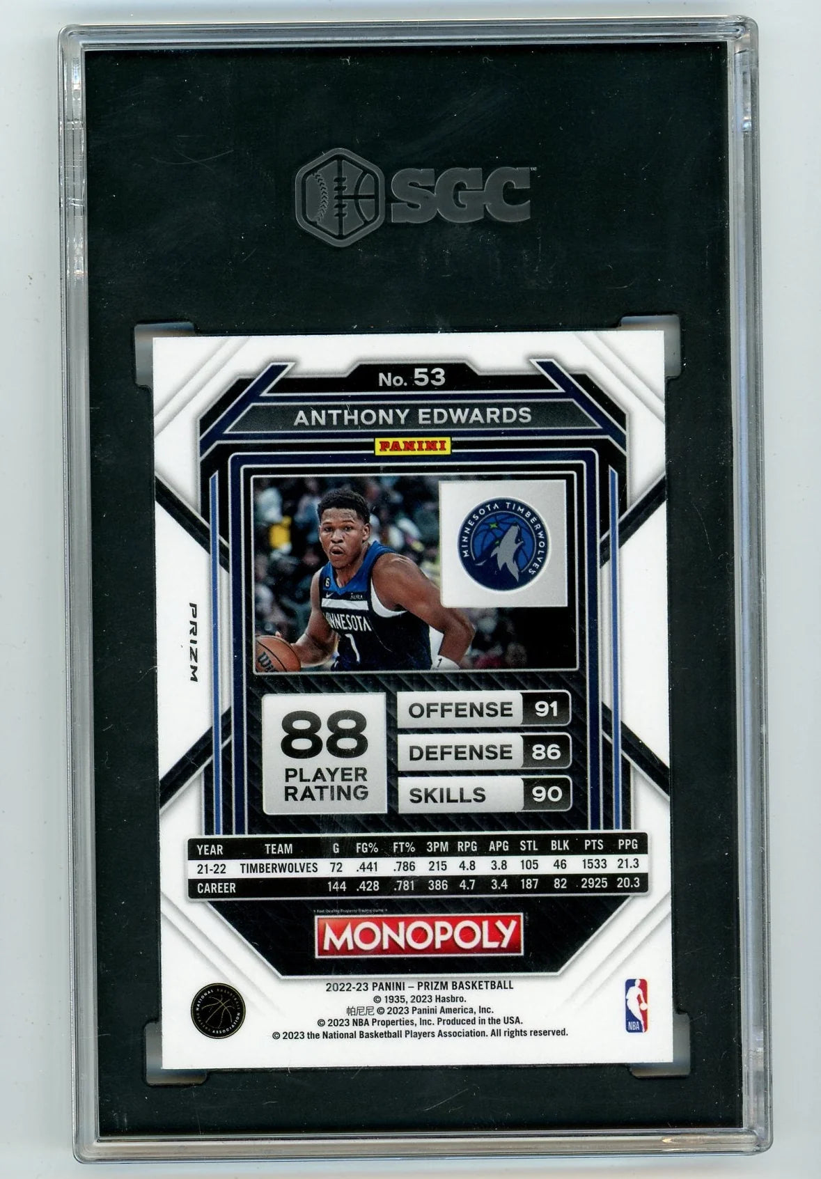 Anthony Edwards 2022-23 Panini Prizm Monopoly Go Space Prizm SGC 10