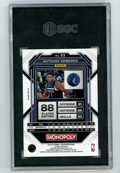 Anthony Edwards 2022-23 Panini Prizm Monopoly Go Space Prizm SGC 10