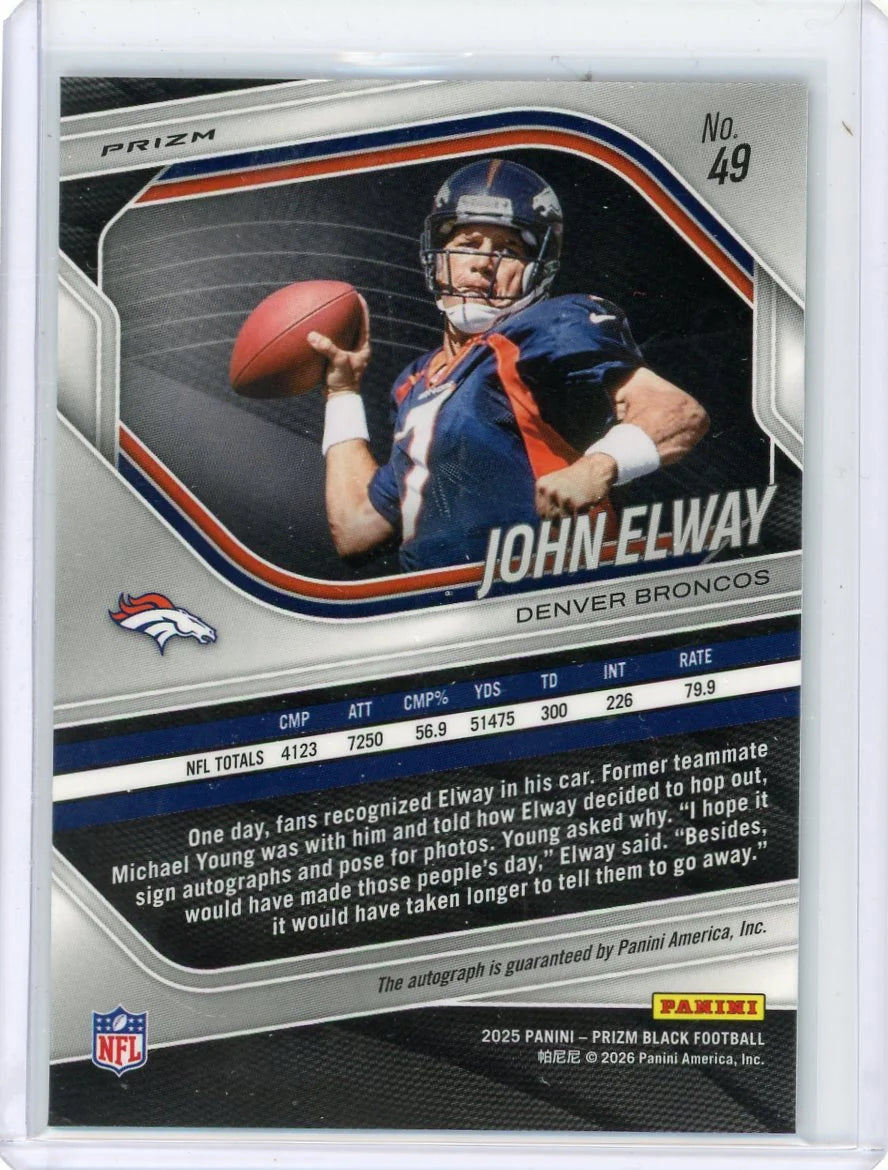 John Elway 2025 Panini Prizm Black Silver Prizm Auto
