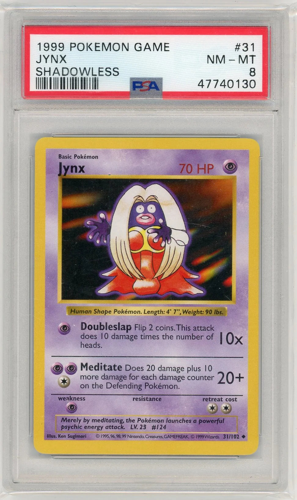 Jynx Pokémon 1999 Base Set Shadowless #31/102 PSA 8
