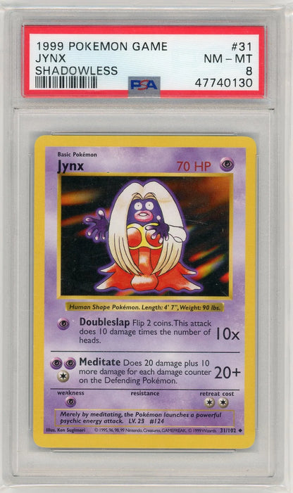 Jynx Pokémon 1999 Base Set Shadowless #31/102 PSA 8