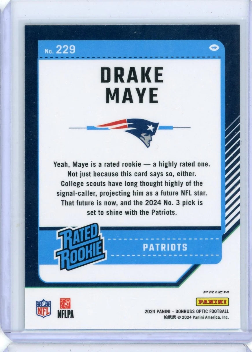 Drake Maye 2025 Panini Optic Green Hyper rookie card