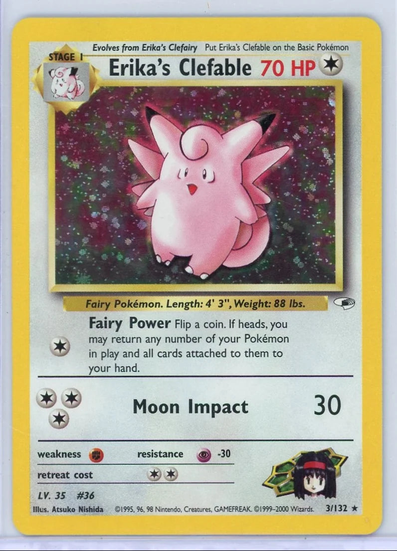 Erika's Clefable 2000 Pokemon Gym Heroes holo #3/132 LP