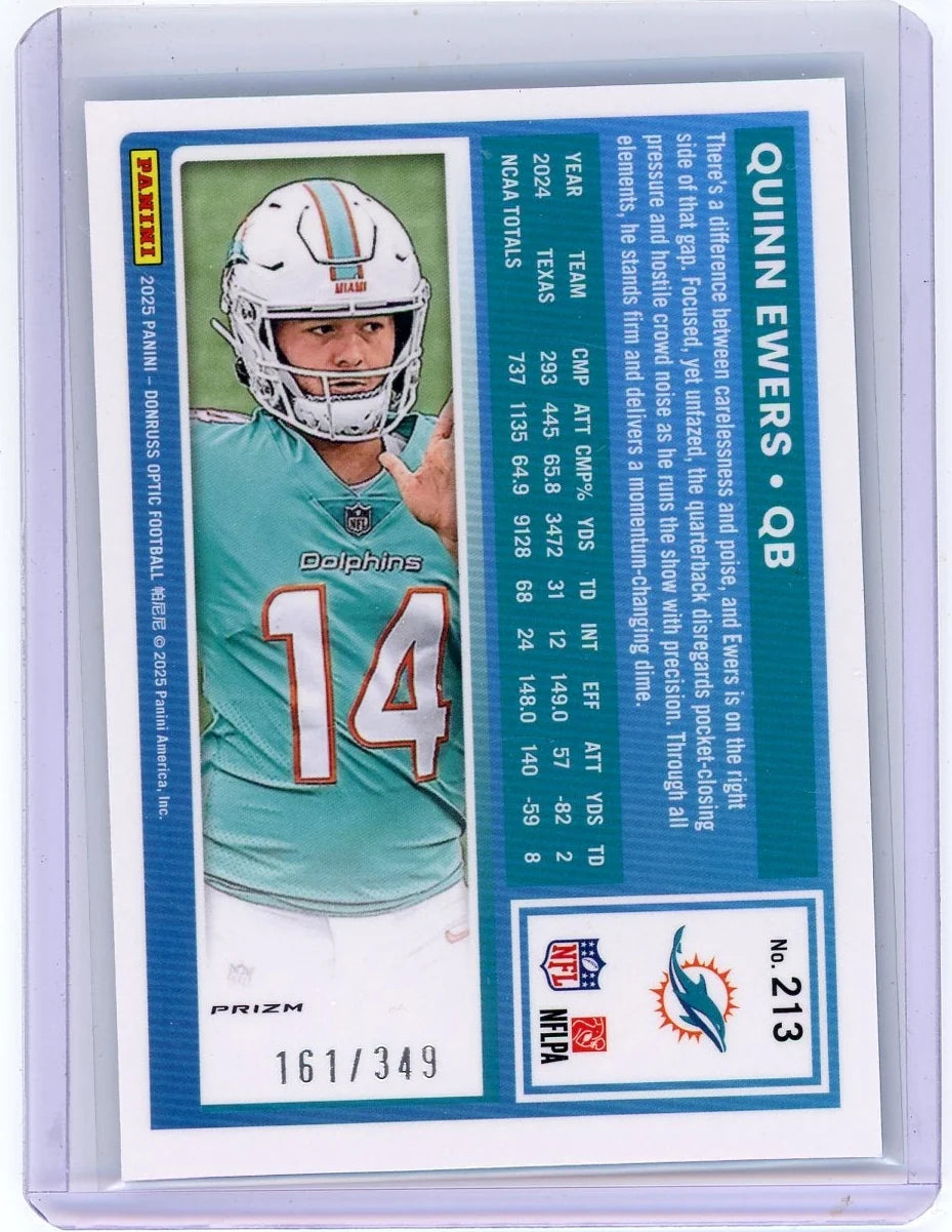 Quinn Ewers 2025 Panini Donruss Optic Rated Rookie Aqua #'d 161/349
