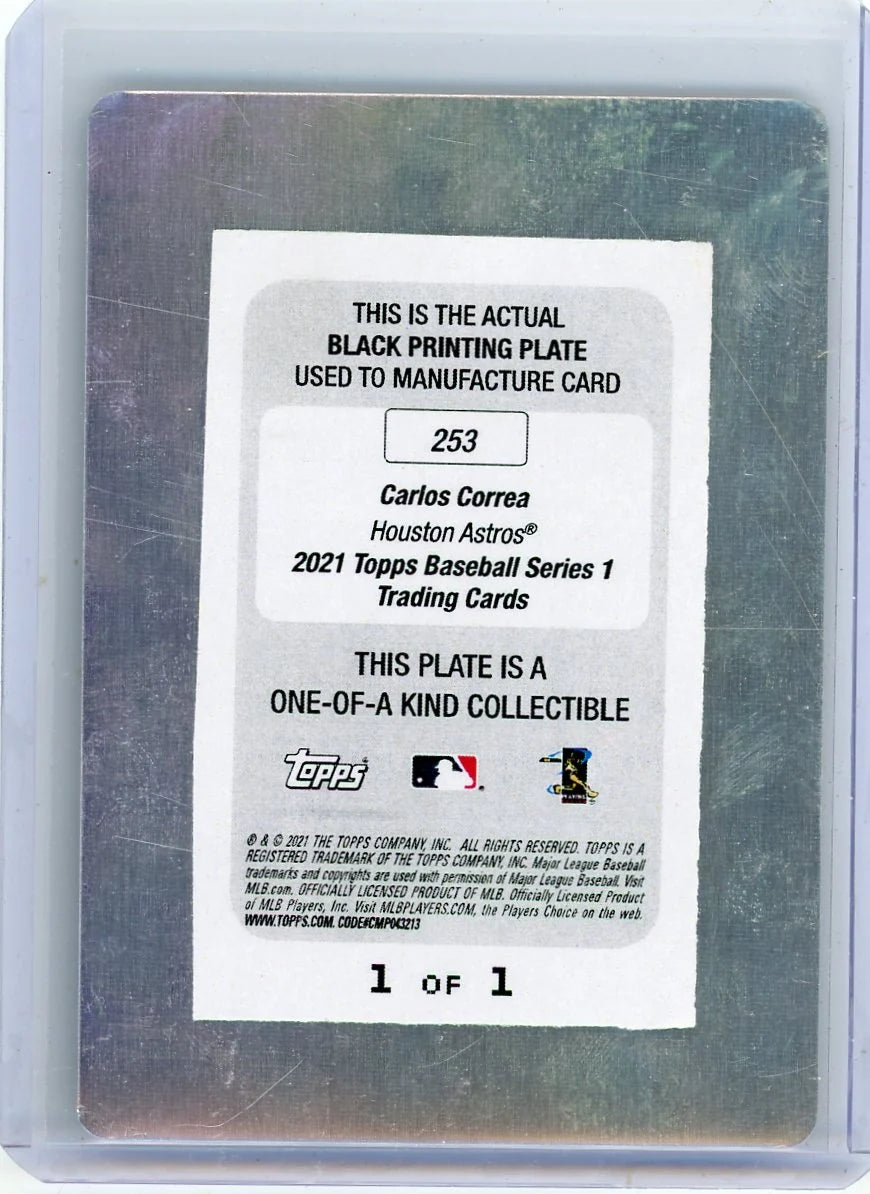 Carlos Correa 2021 Topps Series 1 Printing Plate Black #'d 1/1