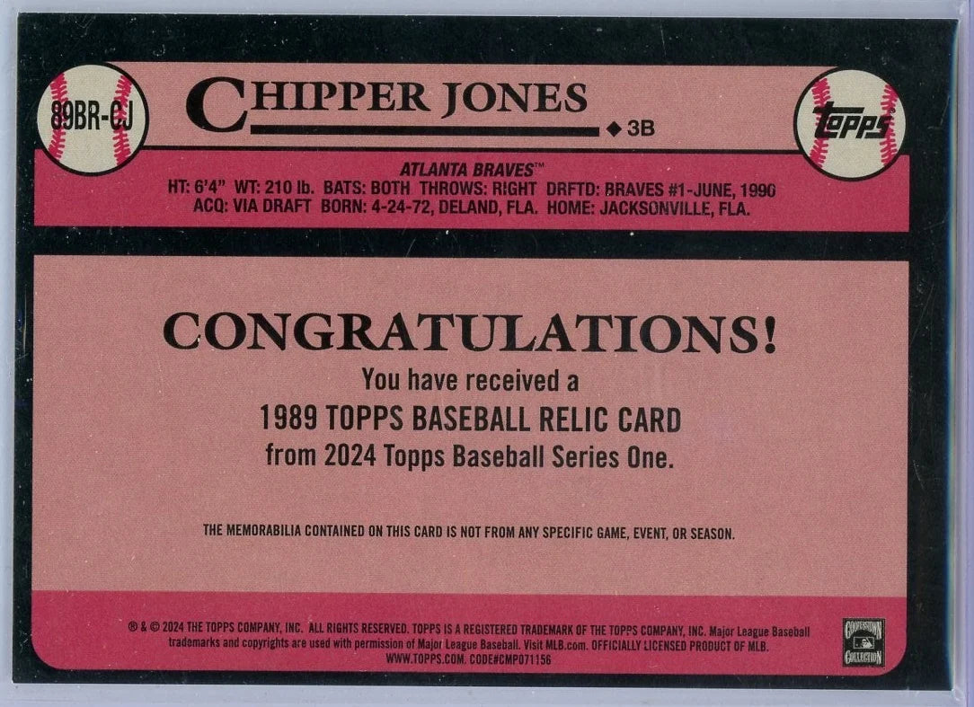 Chipper Jones Topps Baseball Series One #89BR-CJ