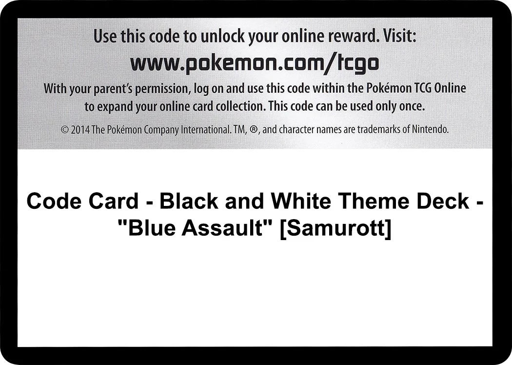 Code Card - Black and White Theme Deck - "Blue Assault" [Samurott] (Black and White) (BLW)