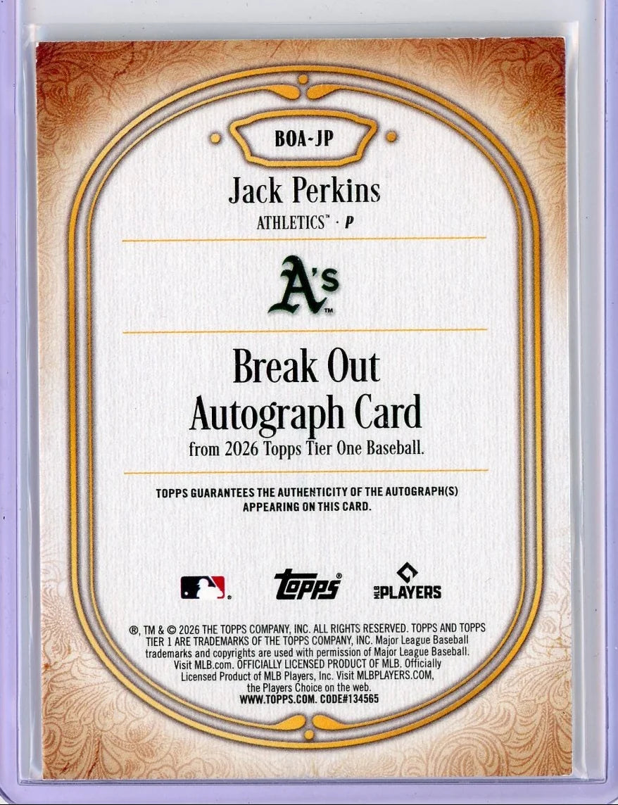Jack Perkins 2026 Topps Tier One Break Out Auto #BOA-JP #'d /299