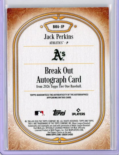 Jack Perkins 2026 Topps Tier One Break Out Auto #BOA-JP #'d /299