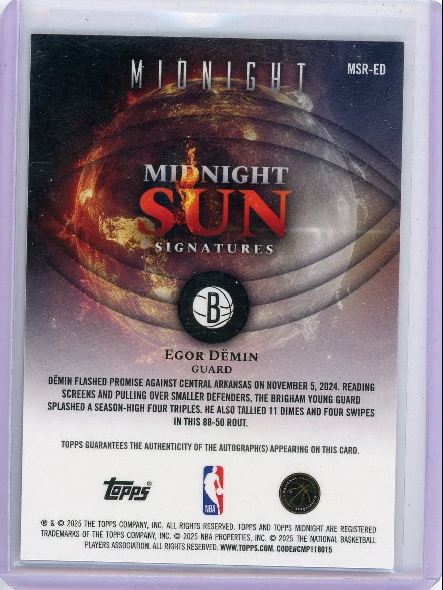 Egor Demin 2025-26 Topps Midnight Sun autograph