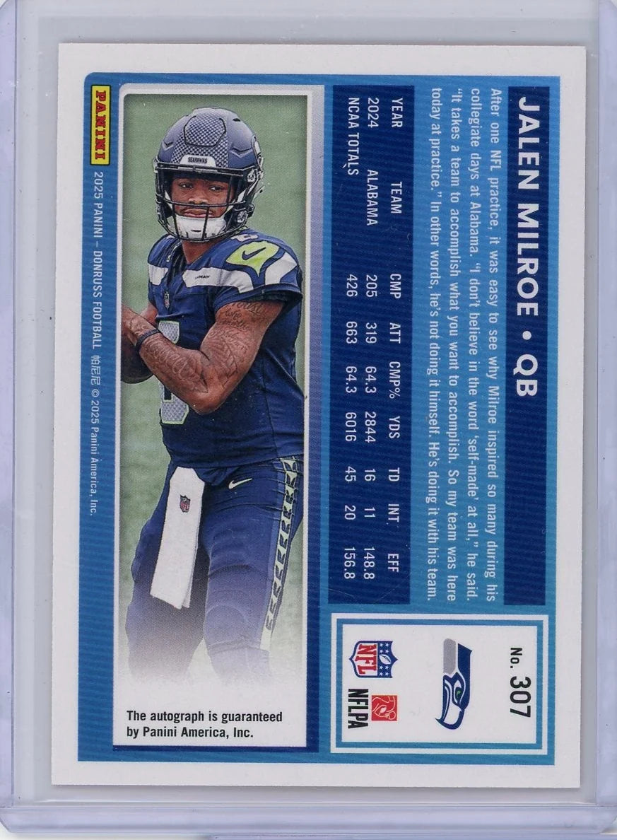Jalen Milroe 2025 Panini Donruss autograph rookie card orange