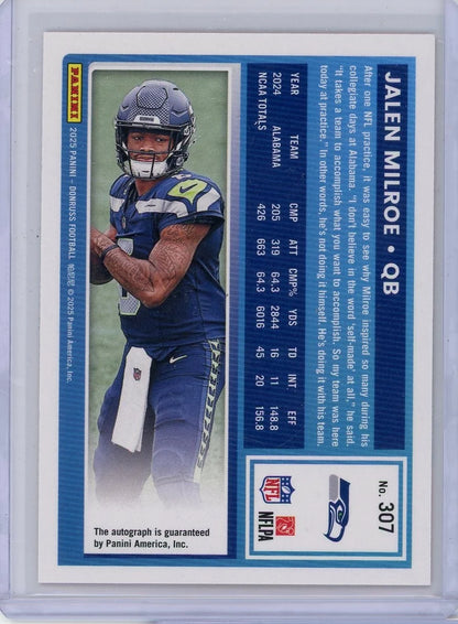 Jalen Milroe 2025 Panini Donruss autograph rookie card orange