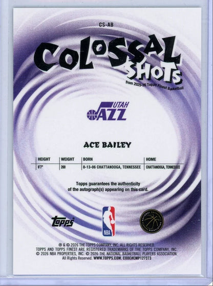 Ace Bailey 2025-26 Topps Finest Colossal Shots purple geometric autograph RC #'d 19/75