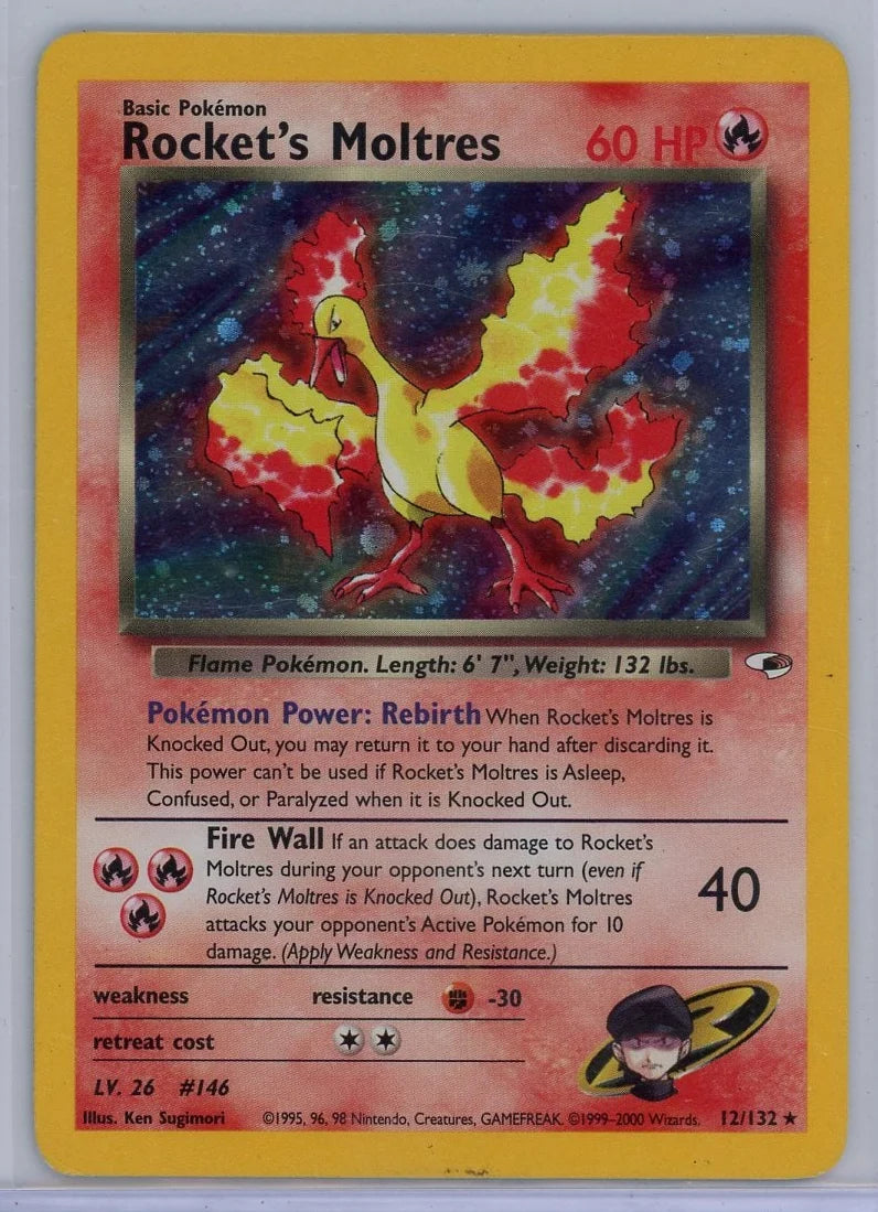 Rocket's Moltres 2000 Pokémon Gym Heroes holo #12/132 MP/HP