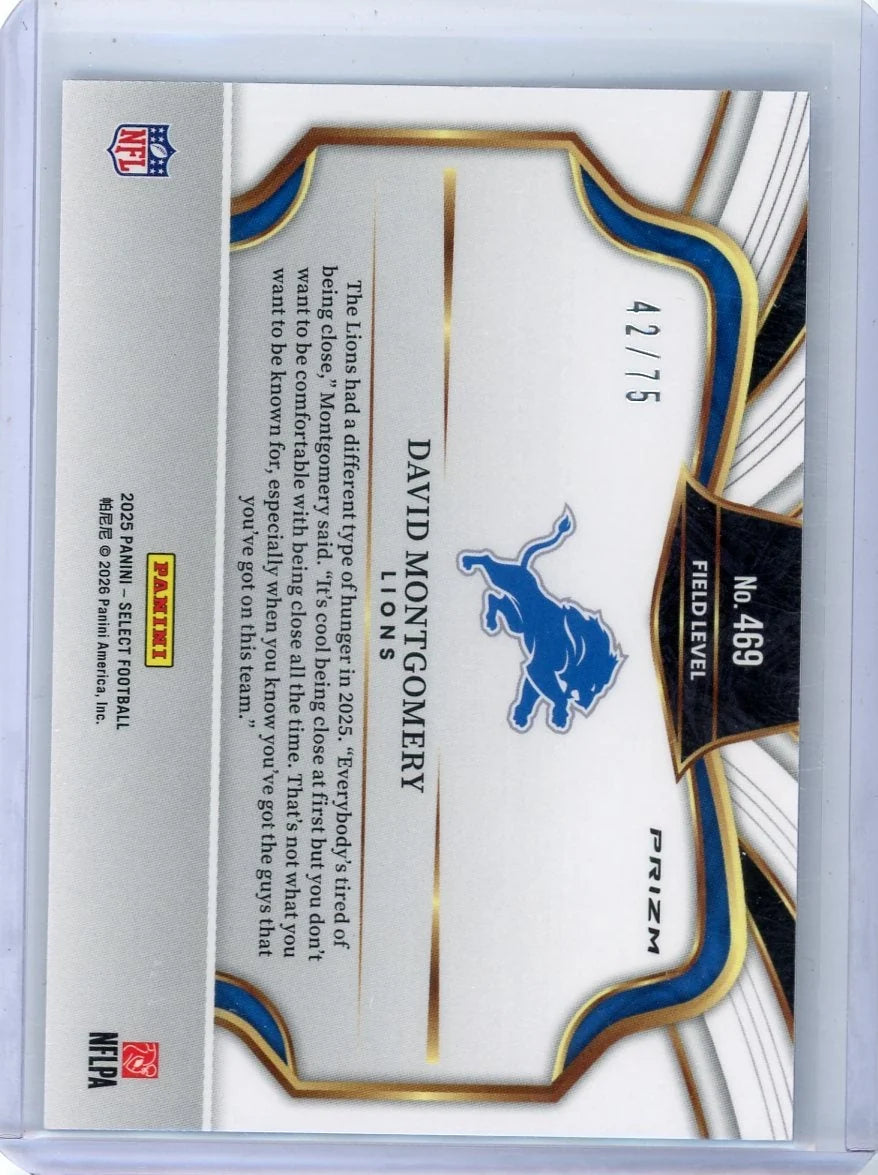 David Montgomery 2025 Panini Select Field Level Blue Checkerboard #'d 42/75