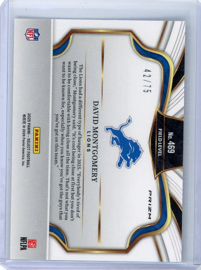 David Montgomery 2025 Panini Select Field Level Blue Checkerboard #'d 42/75