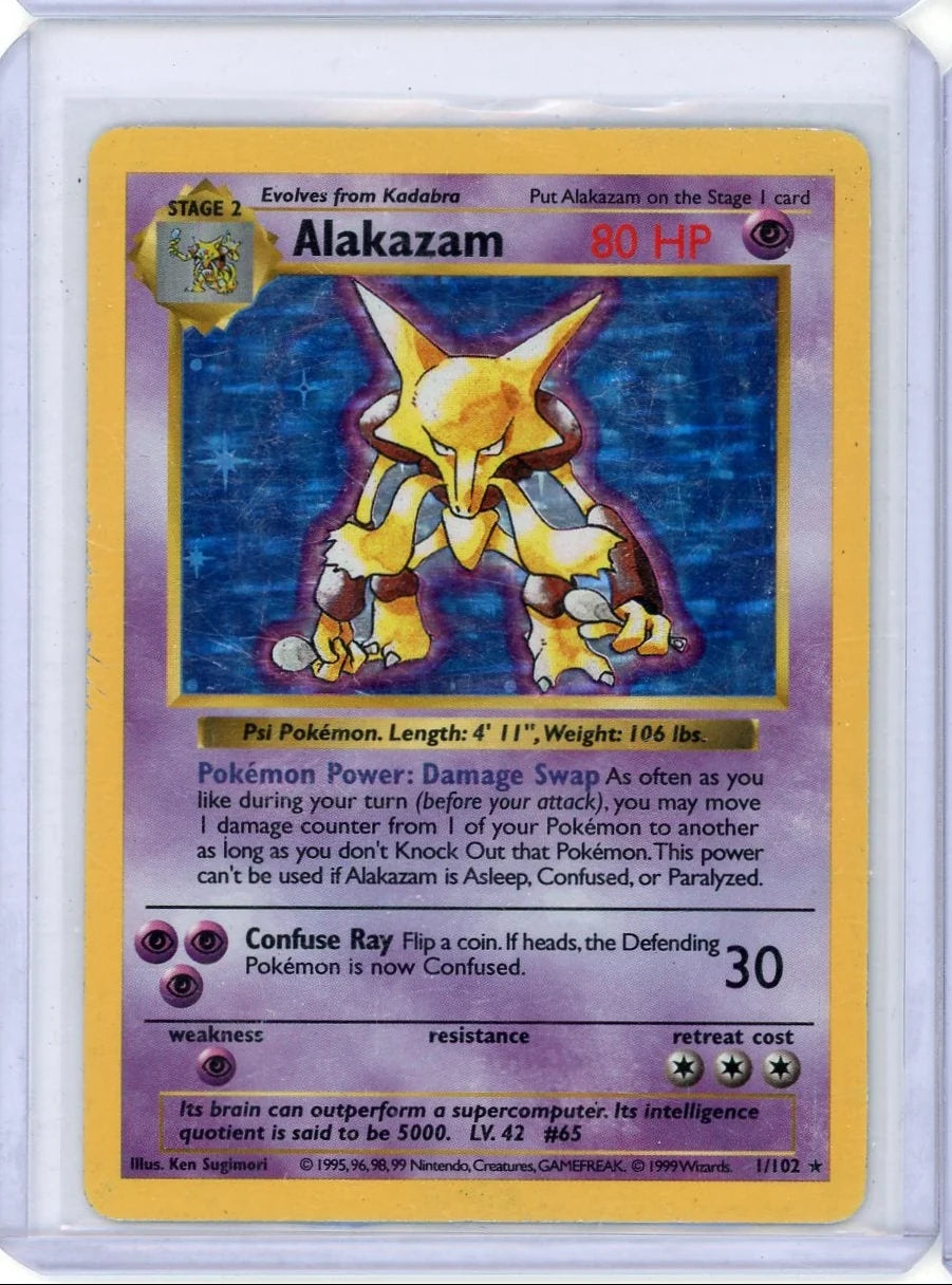 Alakazam 1999 Pokemon Base Set Shadowless holo #1/102 MP/HP
