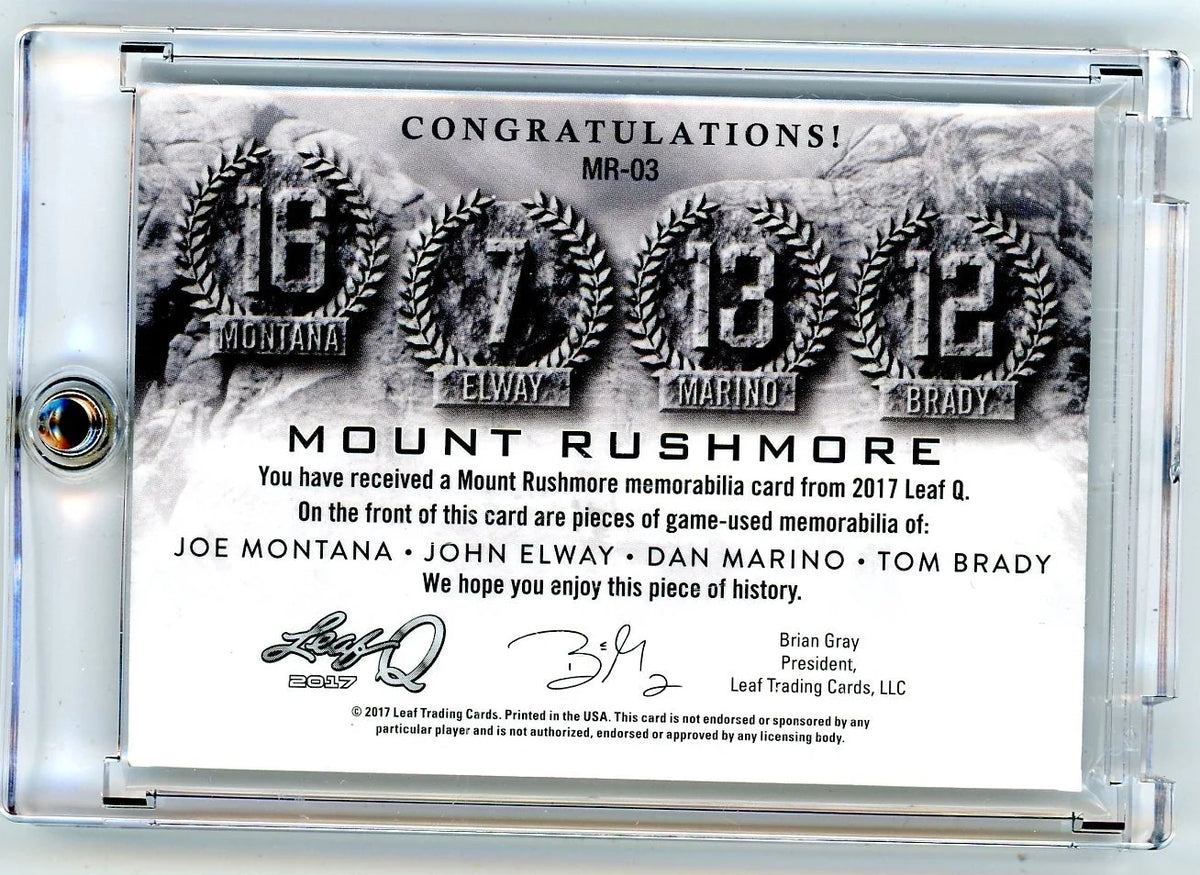 Joe Montana/John Elway/Dan Marino/Tom Brady 2017 Leaf Q Mount Rushmore #'d 3/9