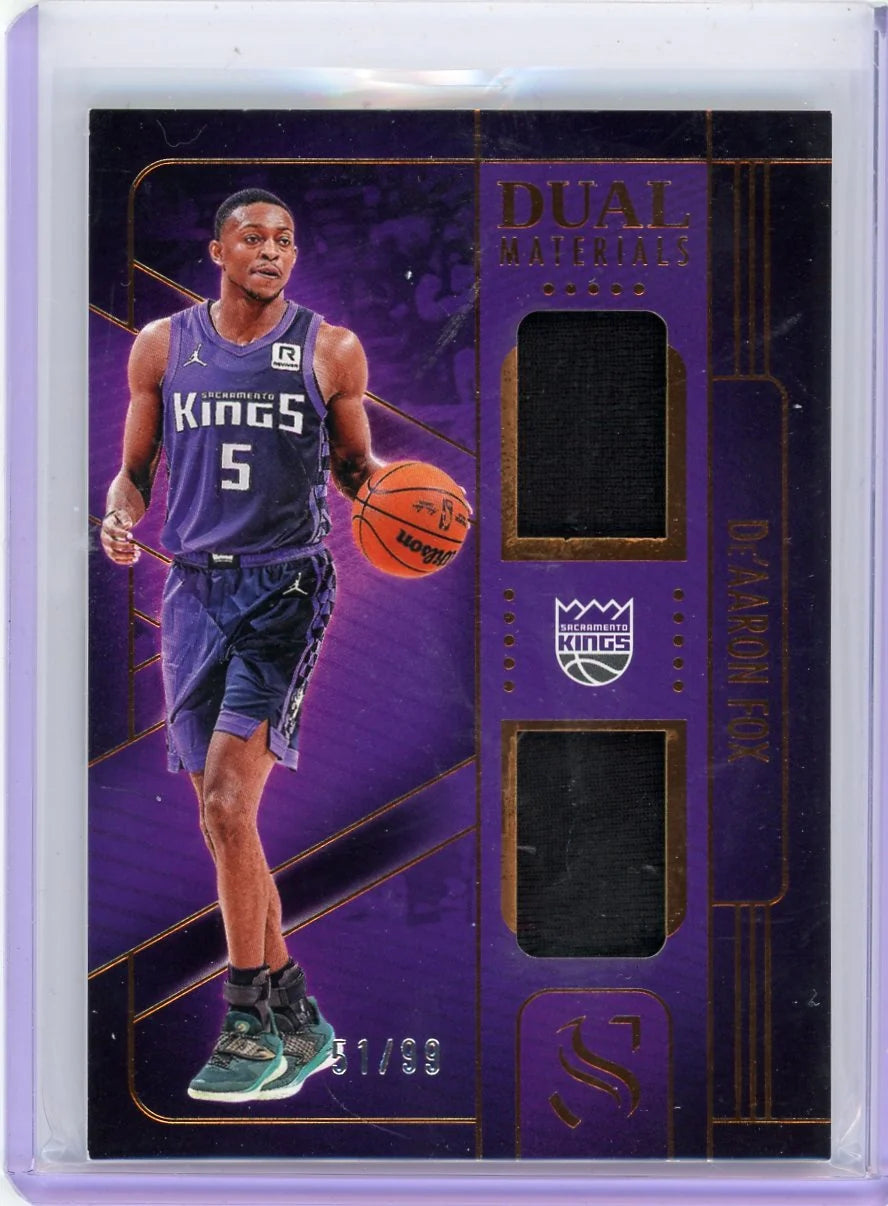De'Aaron Fox 2024-25 Panini Silhouette Dual Materials Bronze #'d 51/99