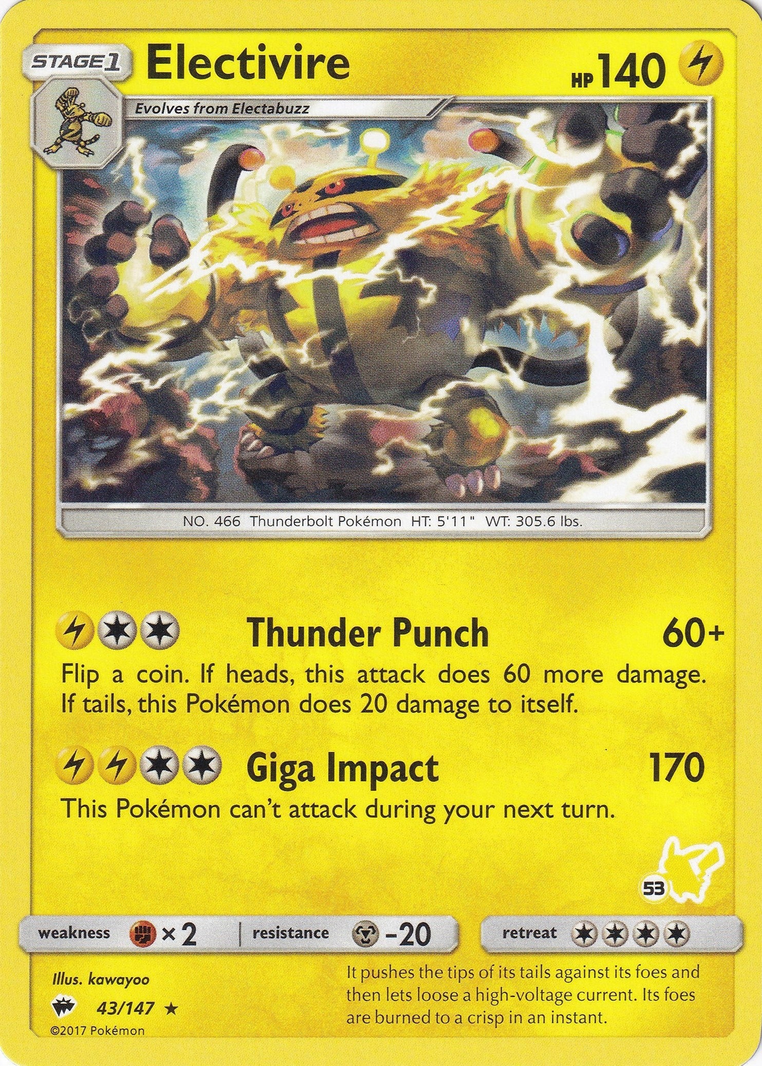 Electivire - 43/147 (#53 Pikachu Stamped) (043/147) (Battle Academy) (BTA)