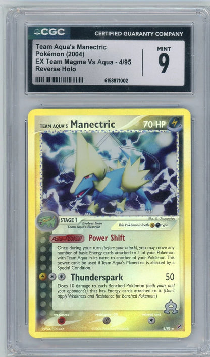 Team Aqua's Manectric 2004 Pokemon EX Team Magma vs Aqua reverse holo #4/95 CGC 9