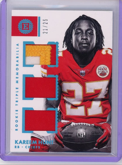 Kareem Hunt 2017 Panini Encased Rookie Triple Memorabilia #'d 21/25