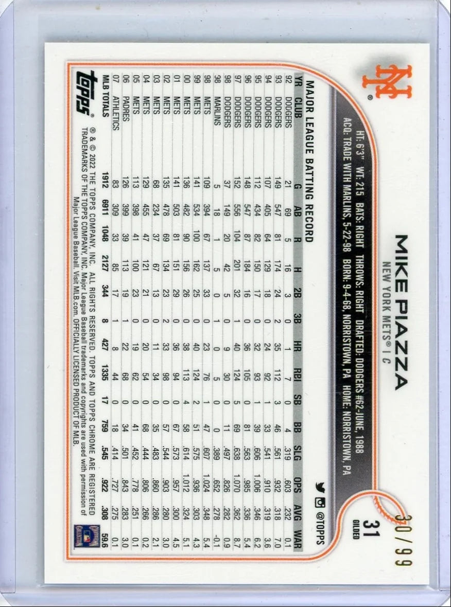 Mike Piazza 2022 Topps Gilded #'d 30/99