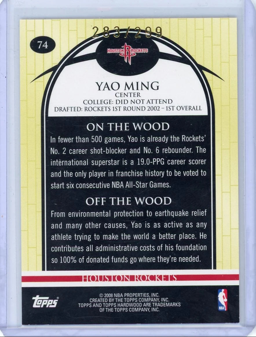 Yao Ming 2008 Topps Hardwood Wood #'d 283/299