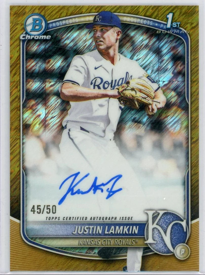 Justin Lamkin 2025 Bowman Chrome Draft 1st Gold Shimmer Autograph #'d 45/50