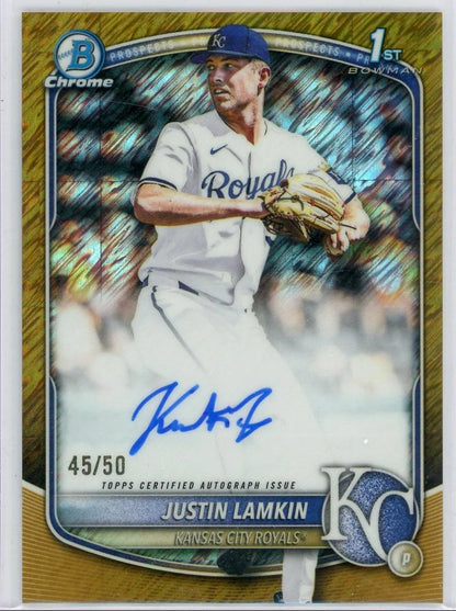 Justin Lamkin 2025 Bowman Chrome Draft 1st Gold Shimmer Autograph #'d 45/50