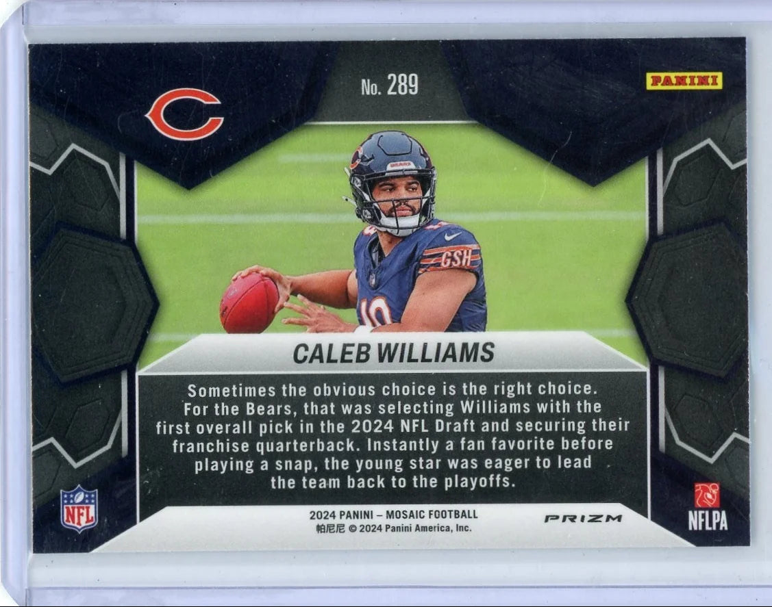 Caleb Williams 2024 Panini Mosaic NFL Debut Reactive Blue RC