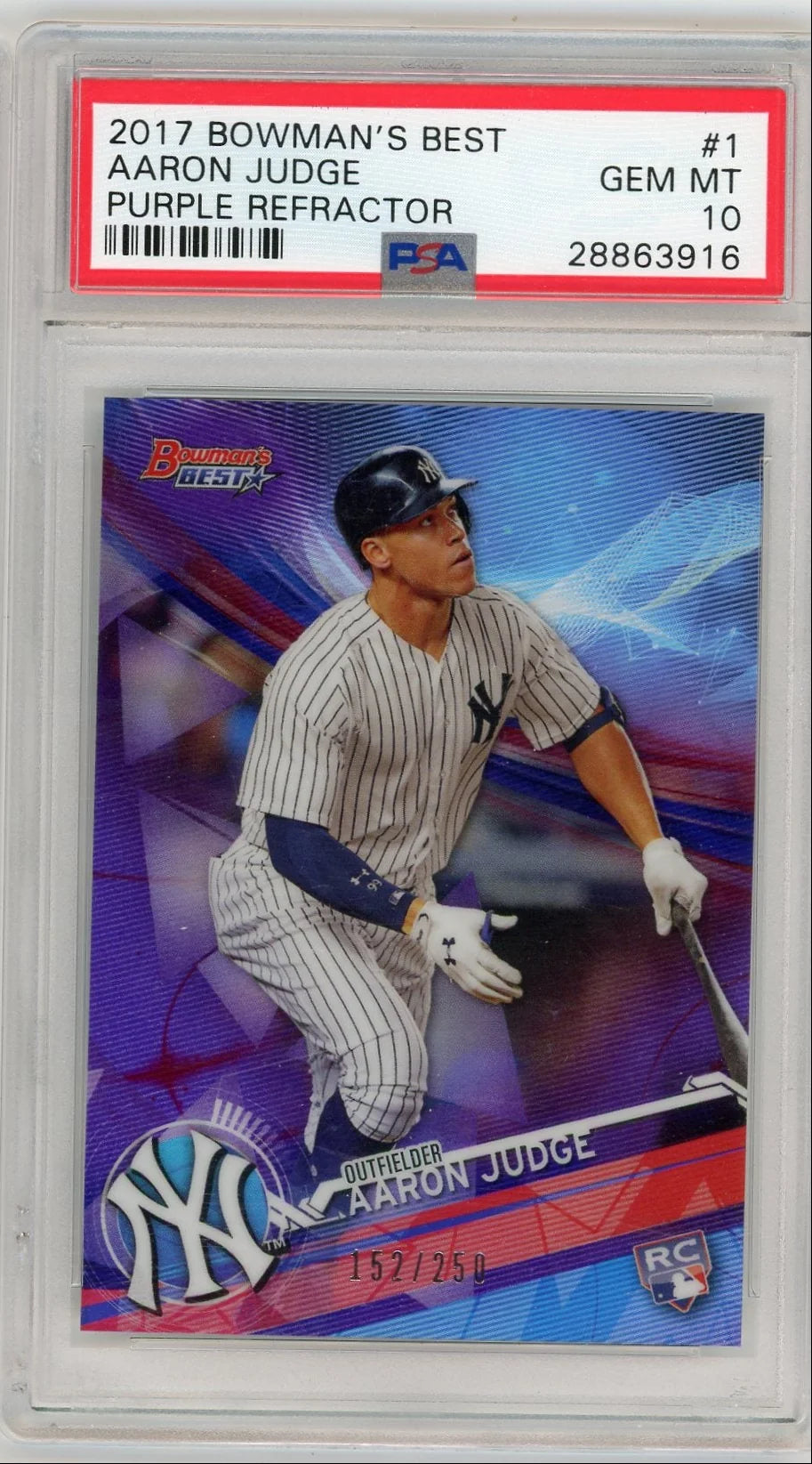 Aaron Judge 2017 Bowman's Best Purple Refractor RC PSA 10 #'d 152/250