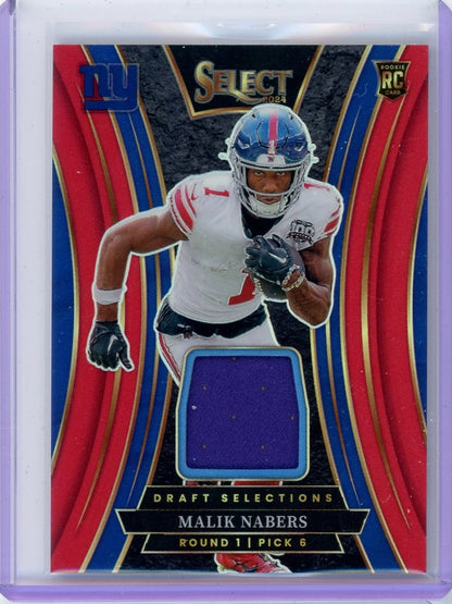 Malik Nabers 2024 Panini Select Draft Selections Red Prizm Jersey Relic RC